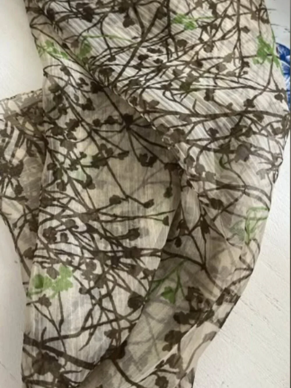 Brown Green Leaves Branches Sheer Scarf